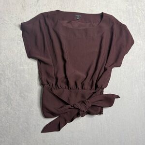 Ann Taylor Brown Tie Front Blouse Short Sleeve